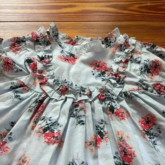 Janie And Jack Light Blue Dress With Pink And Blue Flowers Size 12 - 18 M - Picture 2 of 8